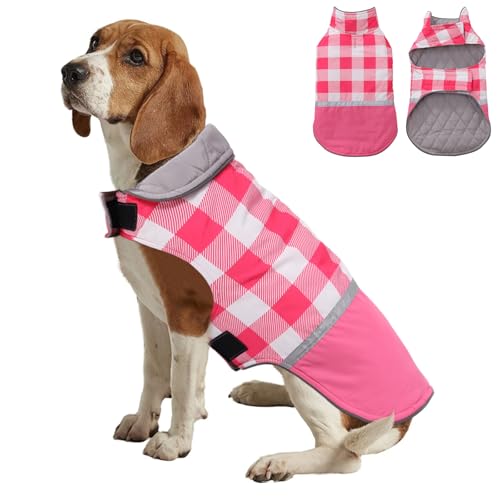 babepet Winter-Hundemantel, wasserdicht, britischer Stil, kariert, Hundemantel für kaltes Wetter, ärmellos, reflektierendes Hunde-Outfit, ideal zum Wandern, Laufen, Spazierengehen, Rosa, Größe M babepet Winter-Hundemantel, wasserdicht, britischer Stil, kariert, Hundemantel für kaltes Wetter, ärmellos, reflektierendes Hunde-Outfit, ideal zum Wandern, Laufen, Spazierengehen, Rosa, Größe M von babepet