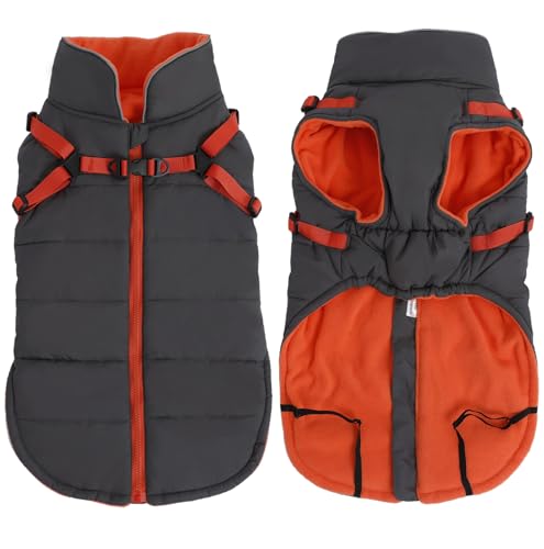babepet Wintermantel für Haustiere, Hundegeschirr, wasserdicht, reflektierend, mit verstellbarem Brustgurt, mit Fleece gefüttert, Kostüm für kleine Hunde, Grau, Größe M von babepet