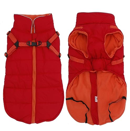 babepet Wintermantel für Haustiere, Hundegeschirr, wasserdicht, reflektierend, mit verstellbarem Brustgurt, mit Fleece gefüttert, Kostüm für kleine Hunde, Outdoor, mit personalisierbarem Namensetikett von babepet