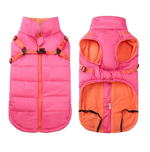 Babepet Hundemantel mit Geschirr, reflektierend, wasserdicht, mit Fleece gefüttert, Größe L (Rückenlänge: 39 cm), Rosa, Winter, Outdoor von babepet