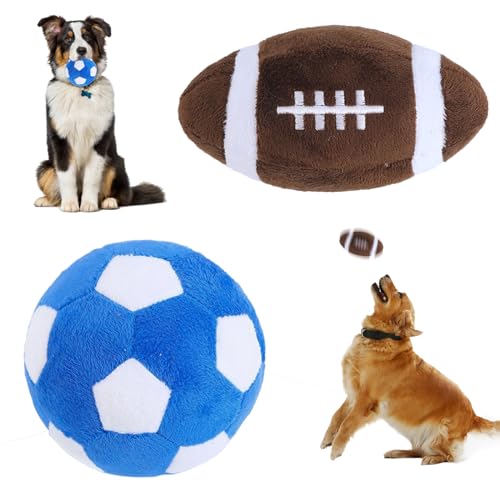 badaren 2 Stück Hundespielzeugbälle, Hundespielzeug, Haustier Spielzeug Fußball, Weicher Quietschball Gefüllt mit Flauschigem, Spielzeug Zum Hundekauen, Zahnen und Interaktives Training von badaren