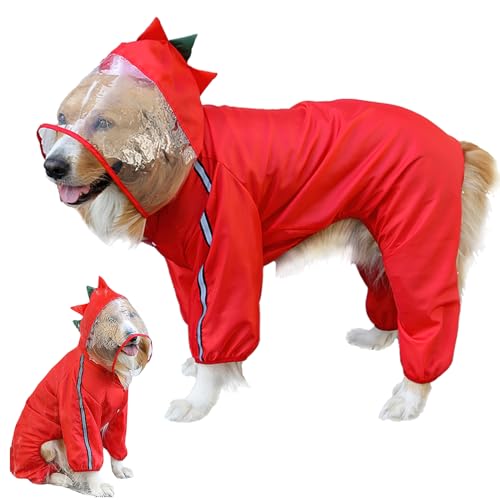 badaren Hunderegenmantel Wasserdicht, Tragbarer Hundemantel Wasserdicht, Hunde Regenjacke mit Kapuze und Reflektierenden Streifen, Dog Raincoat für Große Mittelgroße Kleine Welpenhunde-XL/2XL/3XL von badaren