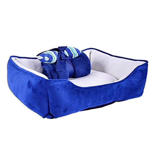 Haustierbetten, Hundebetten, Hundehütte, Katzenbett, 3-teiliges Set, Haustiersofa, Schlafmatte, weiche Decke, vier Jahreszeiten erhältlich, warm (blau) von badgebest