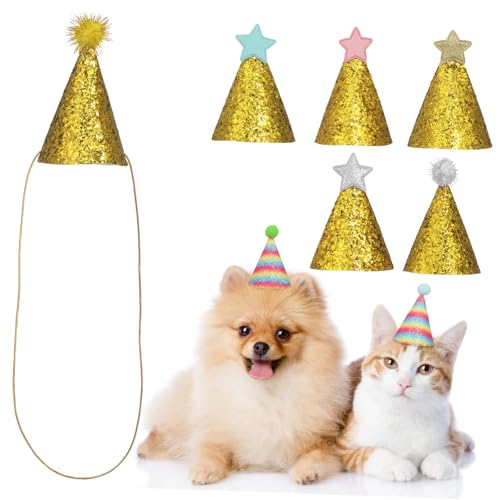 Balacoo 8 Stück Teiliges Pet Birthday Hats mit Pompom Leichte Bequeme Pet Cone Partyhüte für Kleine Hunde und Katzen Einfach Anzuziehen Festliche Kopfbedeckung für Zufällige Farbe von balacoo