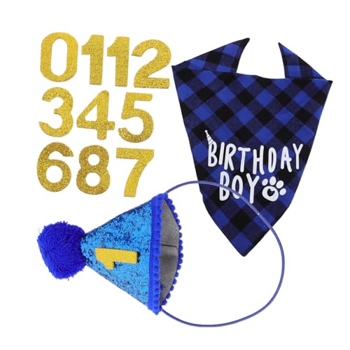 Balacoo Hundebandana mit Verstellbarer Fliege und Geburtstagsmütze Große Blaue Dekoration für Hunde und Katzen Komfortables Polyester Partyzubehör für Welpen und Kleine Haustiere von balacoo
