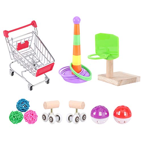 Papagei Spielzeug Mini Einkaufswagen Trainingsringe Rattan Bälle Kunststoff Glocke Ball Lustiges Interaktives Spielzeug für Wellensittich Sittich Nymphensittich Conure Lovebird von balacoo