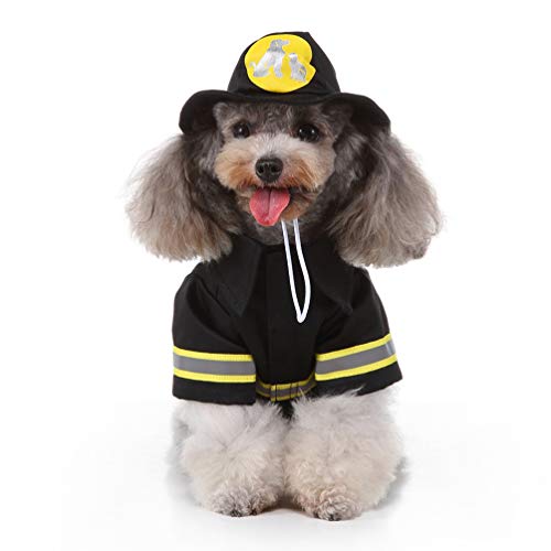 balacoo 1 Set Hund Feuerwehrmann Kostüm Hund Katze Cosplay Feuerwehrmann Bekleidung Welpen Jacke Mantel mit Feuerwehrhut Größe M Schwarz von balacoo