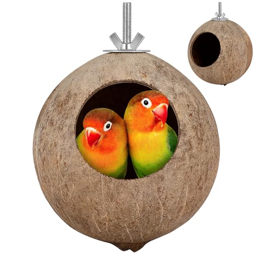 balacoo Kokosnussschalen-Vogelnest, natürliche Kokosnussschale, Vogelnest, hält warm, für Haustiere, Papageien, Wellensittiche, Sittiche von balacoo