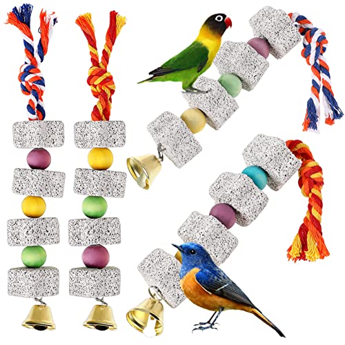 balacoo Papageien-Kauspielzeug, 4 Stück, Vogelschnabel-Schleifstein-Spielzeug mit Glocken, für große Vögel, Sittiche, Nymphensittiche, Hamster von balacoo
