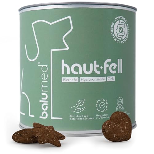 balumed® Snacks Haut + Fell mit Hyaluronsäure für Hund, Leckerli mit Präbiotika, Postbiotika, Bierhefe & Zink, Omega-3-Fettsäuren, Kamillenblüten, Vitamin B1 + E, Beta-Carotin, 325 g von balumed