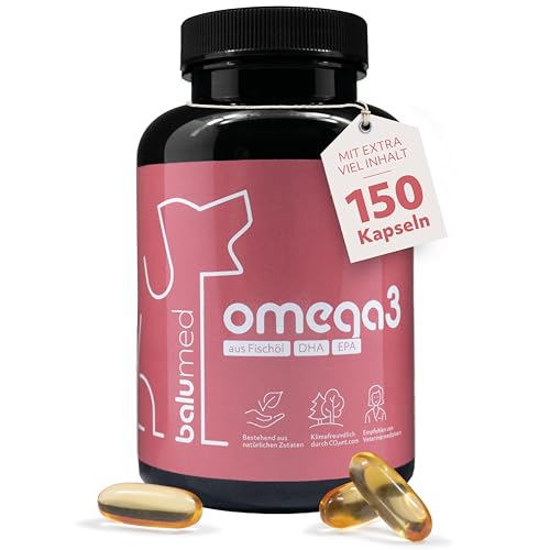 balumed® Omega 3 Kapseln für Hunde – 150 Kapseln à 1.000 mg – hochdosiert – Unterstützung für Gehirn, Haut & Herz – Anti-Aging – 30 % DHA & EPA von balumed