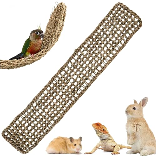 100x18,5 cm Vogel-Seegrasmatte Ladder Kletterseil Leiter Vögel Hamster Seegras-Gewebenetz Lange Kletterseilleiter Wellensittich Schaukel für Sittiche Liebesvögel Finken Ratten Kleintier-Seilnetzspielz von bangminda