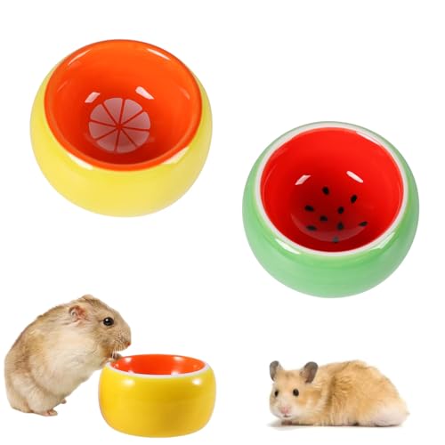 bangminda Hamster Keramik Futterschalen Set 2 Stück Anti-Biss Keramische Hamster Futternapf Schälchen für Meerschweinchen (Orange-Set) von bangminda