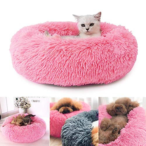 bangminda Haustierbett für Katzen und Hunde, Rundes Plüsch Weich Hundebett, 50CM Schöne Katzenbett in Doughnut-Form, Klein Hund Bett (Pink) von bangminda
