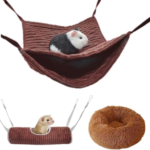 bangminda Kleintier-Hängematte Frettchen-Hängematte Hängematte Tunnelkäfig Kleintierhöhle für Chinchilla Igel Meerschweinchen Versteck Spielzeug Plüsch-Haustierbett für Käfig Ratten Hamster (Braun) von bangminda