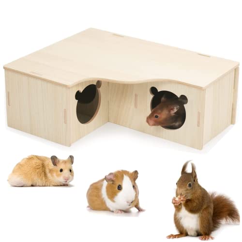 bangminda Hamster Holzhaus Mehrkammernhaus Hamster Hamster Holz Meerschweinchen Haus für Käfig Holzhaus Hamster-Versteckhaus für Kleintiere Rennmäuse Zwerghamster, L (3 Kammern) von bangminda