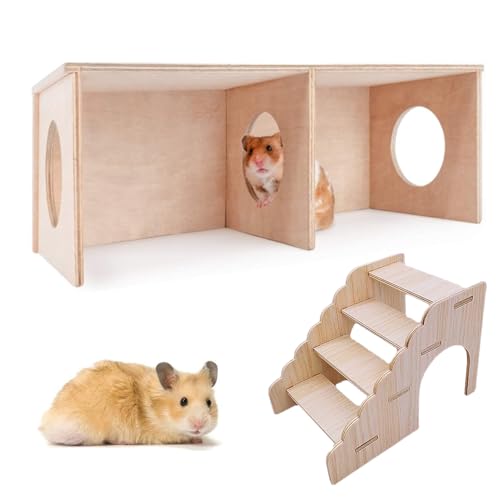 bangminda Hamsterhaus aus Holz Mehrkammernhaus Meerschweinchen Spielzeug mit Leiter Spielplatz Zubehör ür Zwerghamster Hamster Nagerhaus Holz für Rennmäuse Goldhamster (L) von bangminda