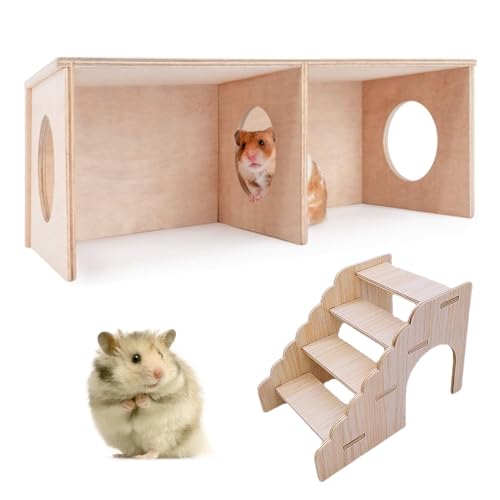 bangminda Hamsterhaus aus Holz Mehrkammernhaus Meerschweinchen Spielzeug mit Leiter Spielplatz Zubehör ür Zwerghamster Hamster Nagerhaus Holz für Rennmäuse Goldhamster (S) von bangminda