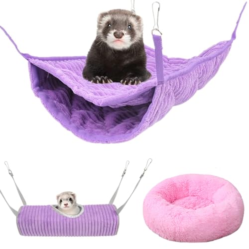 Bangminda Kleintier-Hängematte Frettchen-Tunnelkäfig Kleintierhöhle für Chinchilla Igel Meerschweinchen Versteck Spielzeug Plüsch-Haustierbett für Käfig Ratten Hamster (Lila) von bangminda