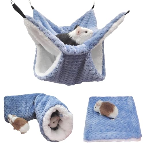 3 Stück Meerschweinchen Hängematten für Ratten Frettchen Doppellagig Hängematte für Kleintier Meerschweinchen Frettchen Ratten Hängematte Kleintier Plüschbett Fleece Kleintier Käfig Zubehör (Blau) von bangminda
