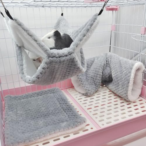3 Stück Meerschweinchen Hängematten für Ratten Frettchen Doppellagig Hängematte für Kleintier Meerschweinchen Frettchen Ratten Hängematte Kleintier Plüschbett Fleece Kleintier Käfig Zubehör (Grau) von bangminda