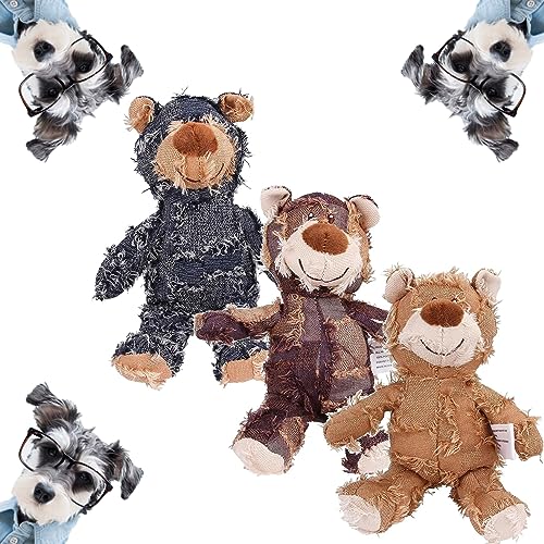 baodaotiehe Plüsch Hundespielzeug,Quietschendes Hundespielzeug,Extreme Bear Dog Toy,Squeaky Dog Toys Durable,Indestructible Plush Dog Toy（22 * 17 * 15 cm） (Brown+Purple+Denim Blue) von baodaotiehe