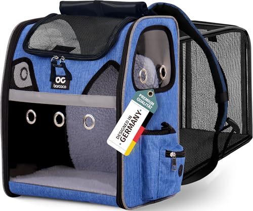 BARCOCO Katzenrucksack große Katzen Hunderucksack Transportrucksack erweiterbar mit Fenster Katzentasche atmungsaktiv stabil Transporttasche Haustier Tierrucksack Carrier Pet Bag bis 6 kg - Blau von barcoco
