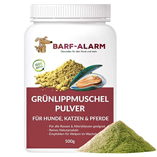500g Premium Grünlippmuschelpulver Hund - Made in Germany - Grünlippmuschel für Hunde Katzen Pferde 100% rein - Grünlippmuschelextrakt Hunde Perna Canaliculus – Barf Pulver Hund Katze Pferd von barf-alarm