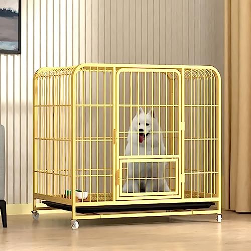 beaka Hundekäfig Für Zuhause Und Outdoor, Käfig Für Haustiere Mit Türschloss, Abnehmbarem Tablett Und 4 Rädern Mittlere Und Große Hunde Mit Einem Gewicht Bis Zu 30 Kg (Color : Yellow) von beaka