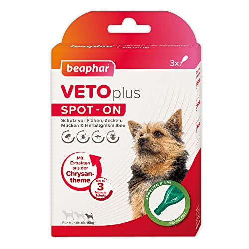 BEAPHAR - VETOplus Spot-ON Für Hunde Bis 15kg - Repellent Gegen Flöhe, Zecken, Mücken Und Herbstgrasmilben - Sofortige Wirkung - Schützt Bis Zu 12 Wochen - 3 Pipetten Je 1ml BEAPHAR - VETOplus Spot-ON Für Hunde Bis 15kg - Repellent Gegen Flöhe, Zecken, Mücken Und Herbstgrasmilben - Sofortige Wirkung - Schützt Bis Zu 12 Wochen - 3 Pipetten Je 1ml von beaphar