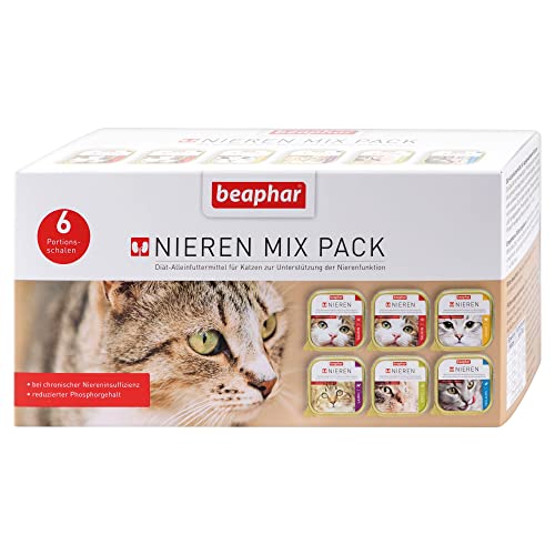 BEAPHAR - Nierendiät Mix Pack Für Katzen - Diätfutter - Reduzierter Phosphorgehalt - Mit Wertvollem Lachsöl - Unterstützt Die Nierenfunktion - Schonkost Für Feinschmecker - 6 Portionsschalen x 100 g von beaphar