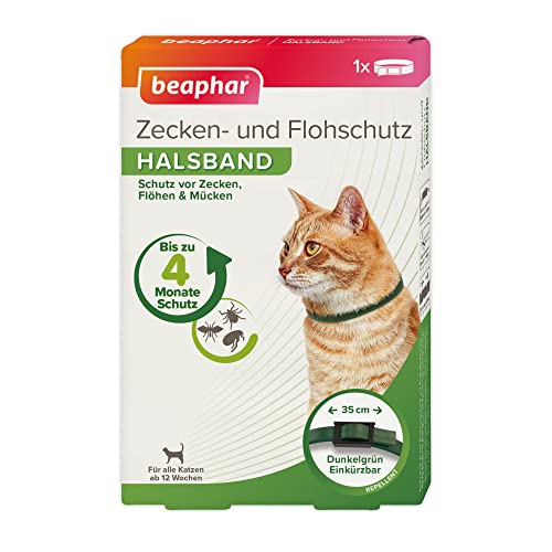 beaphar Zecken- & Flohschutz Halsband Katze | Schutz vor Zecken Flöhen | Wirkt 4 Monate | Katzenhalsband mit Sicherheitsverschluss | Farbe: Grün | Länge: 35cm von beaphar