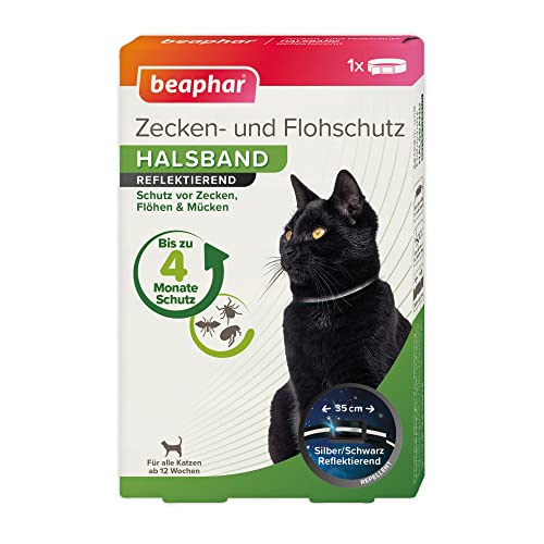 Beaphar Zecken- & Flohschutz Halsband für Katzen | Zeckenschutz für Katzen | Reflektierendes Halsband gegen Zecken & Flöhe | Mit Sicherheitsverschluss | 1 Stk von beaphar