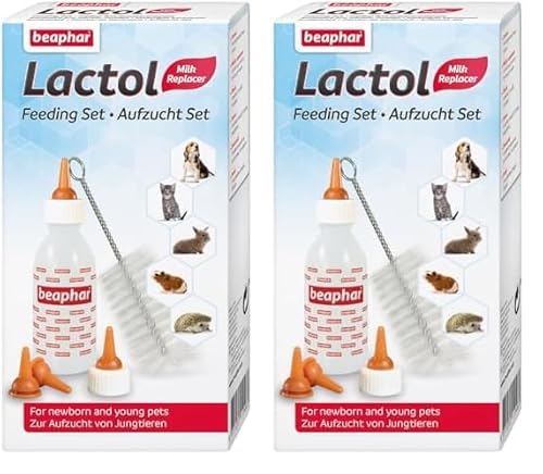 beaphar - Lactol Aufzucht Set - 1 Flasche + 1 Reinigungsbürste + 4 Sauger - Für Hunde, Katzen Und Kleintiere - Hilfestellung Bei Der Nahrungsaufnahme - Spülmaschinenfest (Packung mit 2) von beaphar