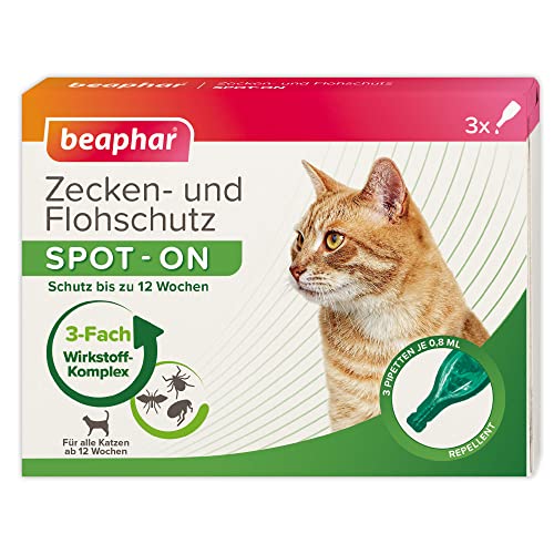 beaphar Zecken- und Flohschutz Spot On für Katzen, mit Margosa Extrakt, 3 x 0,8 ml von beaphar