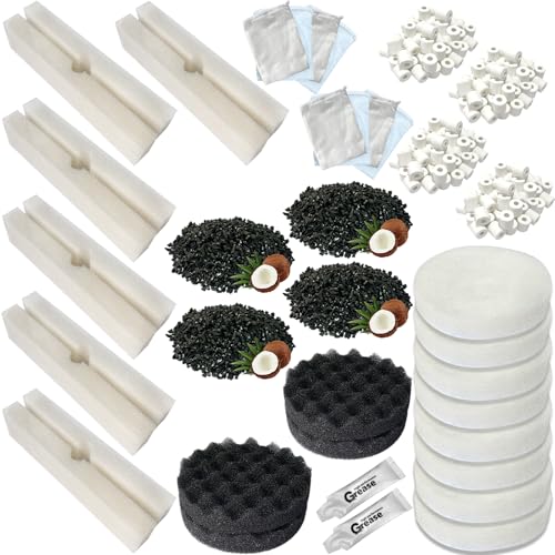 Aquarium-Media-Kits, Ersatz für Fluval FX4 / FX5 / FX6 Kanisterfilter, einschließlich Bio-Schaumblock, Kohlenstoffschwammfilter, Keramikring, Aktivkohle, Silikon-Schmiermittel, Filter-Pad, 42-teilig von beaufan