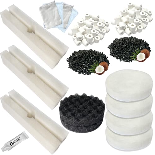 Aquarium-Media-Kits, Ersatz für Fluval FX4 / FX5 / FX6 Kanisterfilter, einschließlich Bio-Schaumblock, Kohlenstoffschwammfilter, Keramikring, Aktivkohle, Silikon-Schmiermittel, Netzbeutel, 21-teilig von beaufan