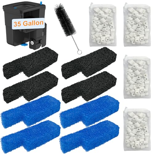 Aquarium-Medien-Wartungs-Set, kompatibel mit Seachem Tidal Power-Filtern, enthält 4 Packungen Keramikringe, 4 Packungen blaue Schaumstofffilter und 4 Packungen Kohleschwammfilter von beaufan