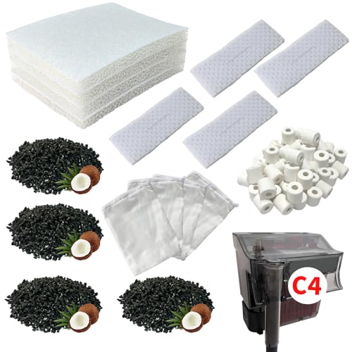 beaufan 13 Set Aquarium Filtermedien Kits Ersatz für Fluval C4 (40-70 Gal) Aquarium Power Filter, Enthält 4 Schaumstoff-Pads, 4 Planen, 4 Aktivkohle, 1 Keramikring von beaufan