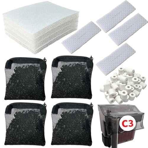 beaufan 2 Aquarium-Filtermedien, kompatibel mit Fluval C3 (50 Gall) Aquarium, inklusive 4 Schwammfilter, 4 Planen, 4 Aktivkohle, 1 Packung Keramikring und 1 kleiner Schwamm von beaufan