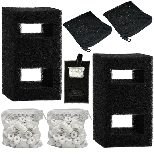 beaufan 2 Set Aquarium-Filtermedien-Kits, kompatibel mit Flex (15 Gal) Desktop-Aquarium, enthält 2 Kohlefilter-Nachfüllungen, 2 Schaumstofffilter, 2 Keramikringe und 1 Filterkabel von beaufan