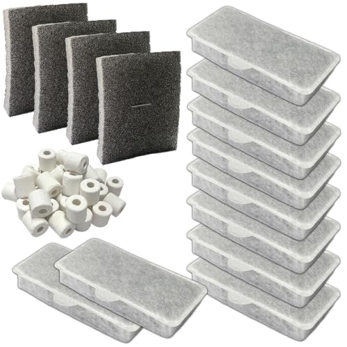 beaufan AC350014, AC350013 Aquarienfilter-Set Kompatibel Mit Askoll Pure M-L-XL, Enthält 1 Pack 200g Keramikringe, 4 Schwammfilter Und 10 Aktivkohlefilter von beaufan