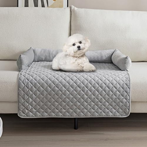 Hunde-/Katzenbettmatte für Möbelschutz, waschbarer Hunde-/Katzensofa-Couchbezug, Hundebett-Matte mit Kissen, Hundezubehör, Hellgrau, 75 x 74,9 cm von bebeibon