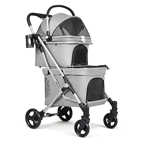 Beberoad Klappbarer Hundewagen, 2 Etagen Hundewagen für Kleine Hunde und Katzen, Pet Stroller Hundebuggy Für Mehrere Haustiere, Hundebox für Hunde & Katzen, Grau Beberoad Klappbarer Hundewagen, 2 Etagen Hundewagen für Kleine Hunde und Katzen, Pet Stroller Hundebuggy Für Mehrere Haustiere, Hundebox für Hunde & Katzen, Grau von beberoad