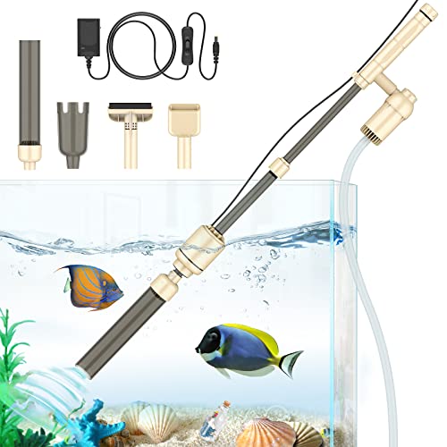 bedee Elektrischer Aquarium-Kiesreiniger, Aquarium-Reiniger, 6-in-1-Sandreiniger, Staubsauger-Set für Wasserwechsel und Waschsand mit einstellbarem Wasserfluss, Beige von bedee