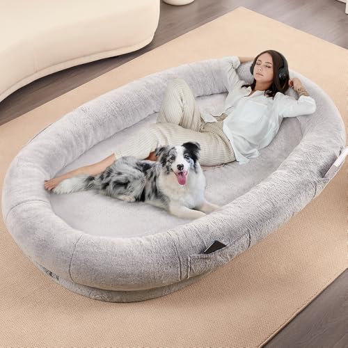 beeNbkks Menschliches Hundebett für Erwachsene, riesiges, extra großes Memory-Foam-Haustierbett für Menschen, flauschiges Plüsch-Hundebett für Menschen, mit Aufbewahrungstasche, waschbarer Bezug, beeNbkks Menschliches Hundebett für Erwachsene, riesiges, extra großes Memory-Foam-Haustierbett für Menschen, flauschiges Plüsch-Hundebett für Menschen, mit Aufbewahrungstasche, waschbarer Bezug, von beeNbkks