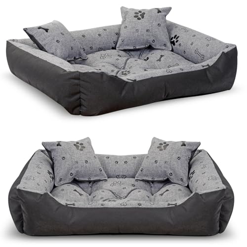 beeco STORE Hundebett Mittelgroße Hunde | Waschbär & Wasserdicht Hundekissen | Größe: M-75x65, Farbe: Grau mit Aufdruck | Made in EU Nicht China | Außen & Innen | Orthopädisches Hundebetten von beeco STORE