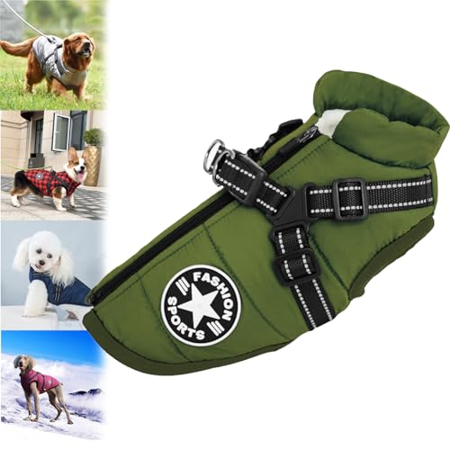 behound Pawbibi Sport - Waterproof Winter Jacket with Built-In Harness,Pawbibi Dog Jacket Coat with Harness,Dog Winter Jacket with Zipper,Dog Jackets for Small Medium Dogs (3XL,Green) von behound