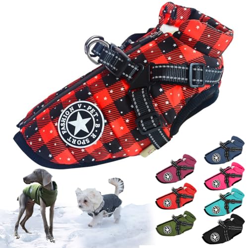 behound Pawbibi Sport - Waterproof Winter Jacket with Built-in Harness, Pawbibi Dog Warm Jacket with Harness, Fashion Sports Dog Coats for Small and Large Dogs Winter Waterproof (3XL,Lattice) von behound