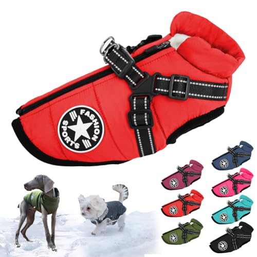 behound Pawbibi Sport - Waterproof Winter Jacket with Built-in Harness, Pawbibi Dog Warm Jacket with Harness, Fashion Sports Dog Coats for Small and Large Dogs Winter Waterproof (3XL,Red) von behound